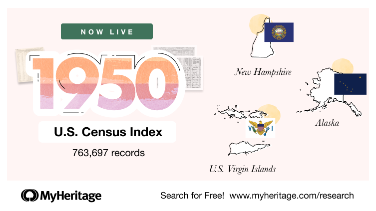 O Índice do Censo dos EUA de 1950 para o Alasca, New Hampshire e as Ilhas Virgens dos EUA já está disponível