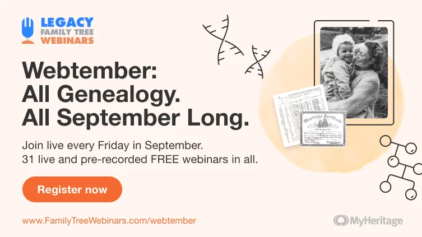Webtember 2022 no Legacy Family Tree Webinars: Todo sobre genealogia durante todo o mês de setembro.