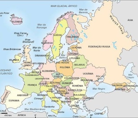 Mapa da Europa atual. Observar a Áustria ali no meio do mapa.